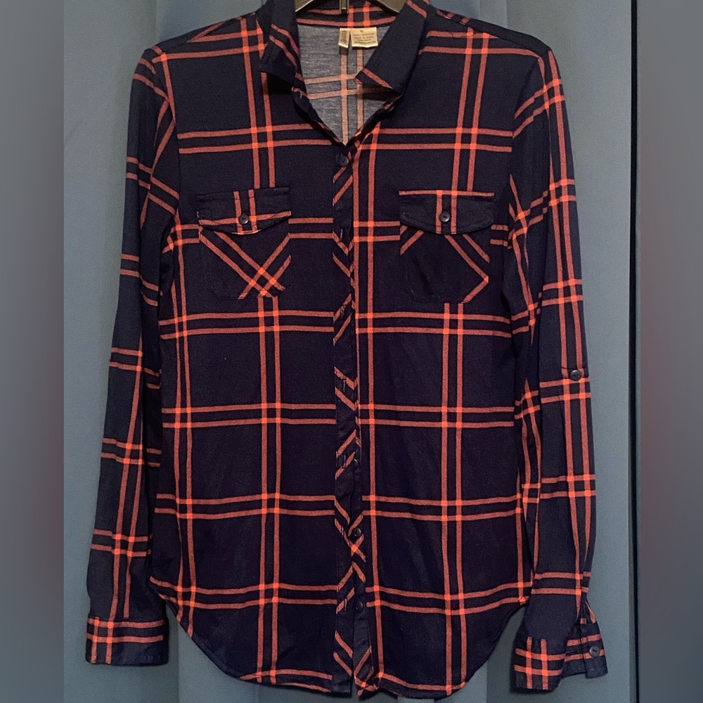 Passport pink and blue checker print button down